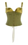 Christopher John Rogers Cotton-silk Bustier Corset Top In Olive