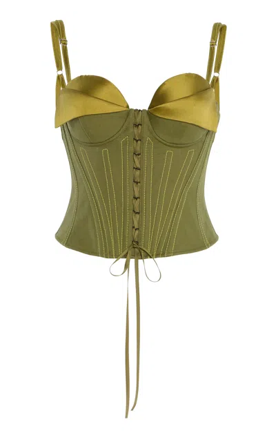 Christopher John Rogers Cotton-silk Bustier Corset Top In Olive