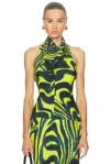 Christopher John Rogers Printed Jersey Cowl-neck Halter Top In Green
