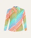 Christopher John Rogers Crayon Stripe Slim Button Down Shirt In Rainbow Multi