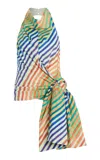 Christopher John Rogers Crayon Knotted Striped Cotton-poplin Halterneck Top