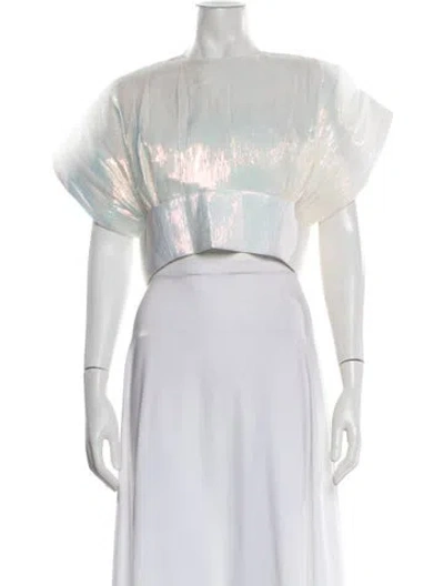 Pre-owned Christopher John Rogers Crew Neck Short Sleeve Crop Top W/ Tags In White