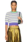 Christopher John Rogers Stripe Cropped Mohair Wool Ringer Tee In Nepeta Multi