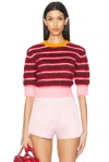 Christopher John Rogers Striped Mohair Crop Ringer Sweater In Rosewater Multi
