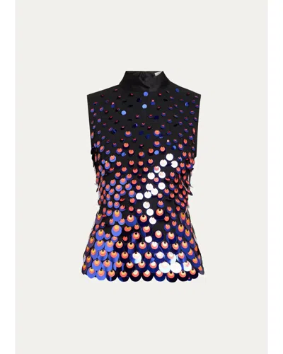 Christopher John Rogers Degrade Embellished Silk Plisse Tank Top In Black