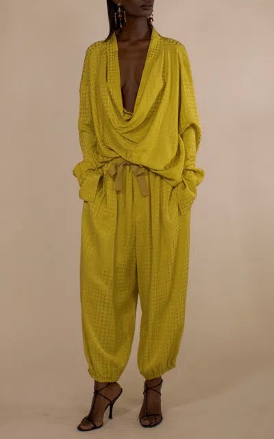 Christopher John Rogers Dot Jacquard Cropped Relaxed Pants In Yellow