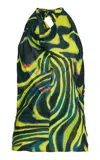 Christopher John Rogers Draped Printed Satin Halter Top In Multi