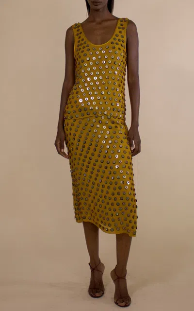 Christopher John Rogers Embellished Dot Scoop Neck Tank In Gold
