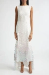 Christopher John Rogers Embellished Step Hem Silk Gown In Silver