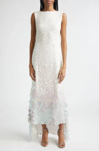 Christopher John Rogers Embellished Step Hem Silk Gown In Silver
