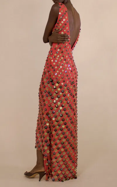 Christopher John Rogers Embellished V-neck Stepped Hem Silk Gown In Animal Print