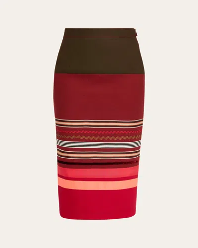Christopher John Rogers Embroidered Colorblock Midi Pencil Skirt In Sarsaparil