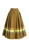 Christopher John Rogers Embroidered Cotton Midi Skirt In Green