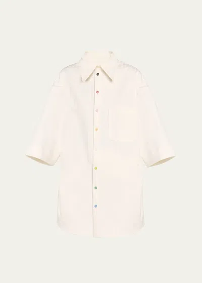 Christopher John Rogers Embroidered Jumbo Short-sleeve Shirt In Marshmallow