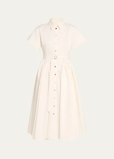 Christopher John Rogers Embroidered Smart Belted Shirtdress In Marshmallow