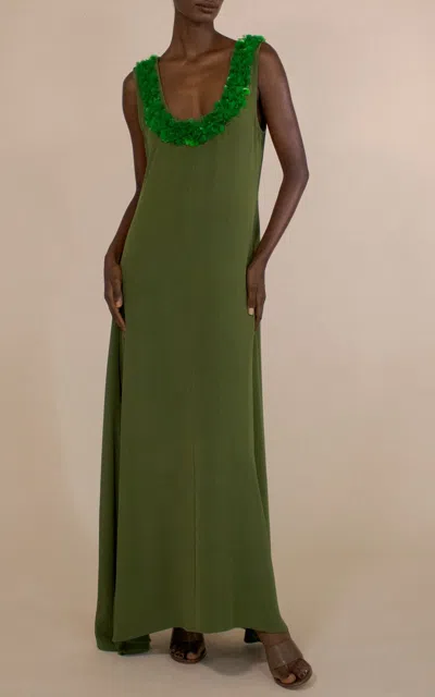 Christopher John Rogers Encrusted Scoop Neck Silk Gown In Multi