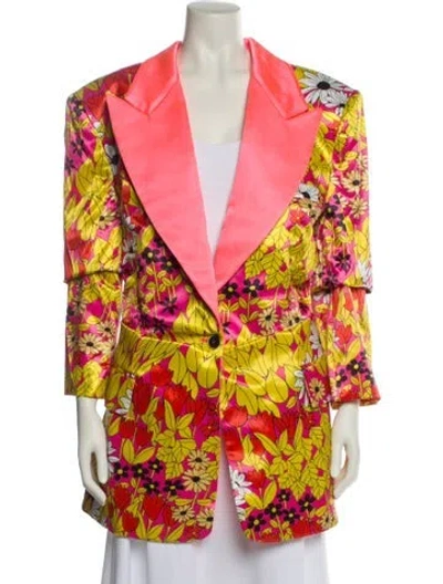 Pre-owned Christopher John Rogers Floral Print Coat In Yellow