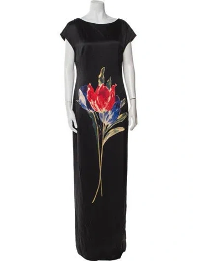 Pre-owned Christopher John Rogers Floral Print Long Dress In Black