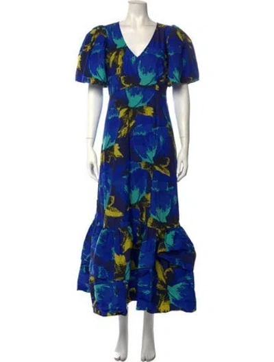 Pre-owned Christopher John Rogers Floral Print Long Dress In Blue