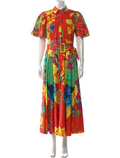 Pre-owned Christopher John Rogers Floral Print Long Dress In Orange