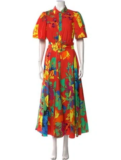 Pre-owned Christopher John Rogers Floral Print Long Dress In Orange