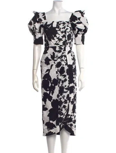Pre-owned Christopher John Rogers Floral Print Midi Length Dress In Black