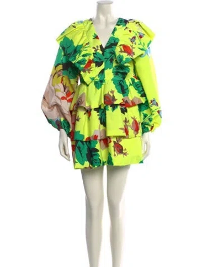 Pre-owned Christopher John Rogers Floral Print Mini Dress In Green