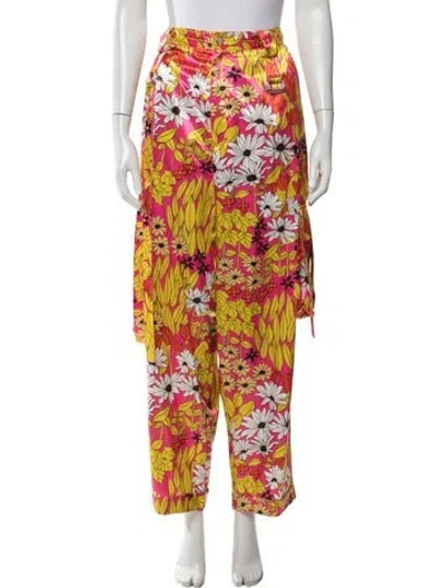 Pre-owned Christopher John Rogers Floral Print Wide Leg Pants In Pink