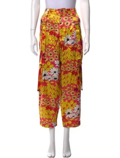 Pre-owned Christopher John Rogers Floral Print Wide Leg Pants In Pink