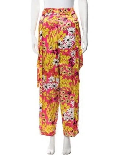 Pre-owned Christopher John Rogers Floral Print Wide Leg Pants In Pink