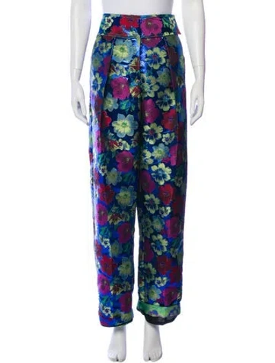 Pre-owned Christopher John Rogers Floral Print Wide Leg Pants W/ Tags In Blue