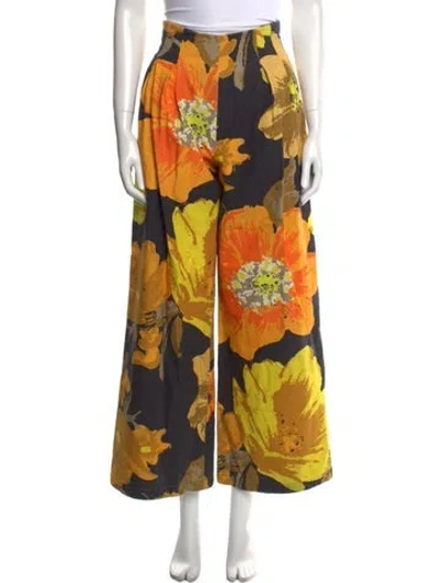 Pre-owned Christopher John Rogers Floral Print Wide Leg Pants In Yellow