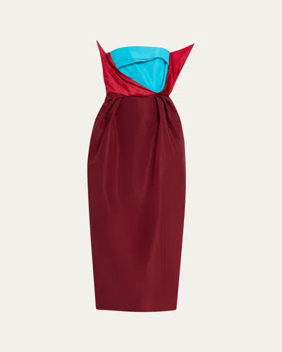 Christopher John Rogers Gathered Colorblock Strapless Maxi Dress In Multicolor