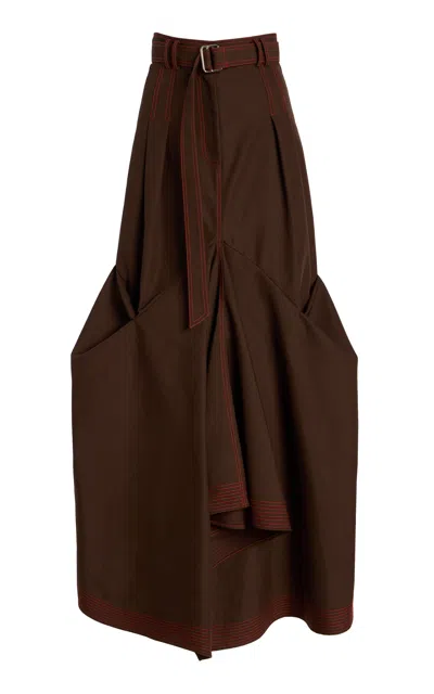 Christopher John Rogers Gathered Crepe Maxi Skirt In Brown