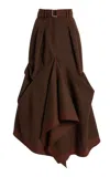 Christopher John Rogers Gathered Crepe Maxi Skirt In Brown