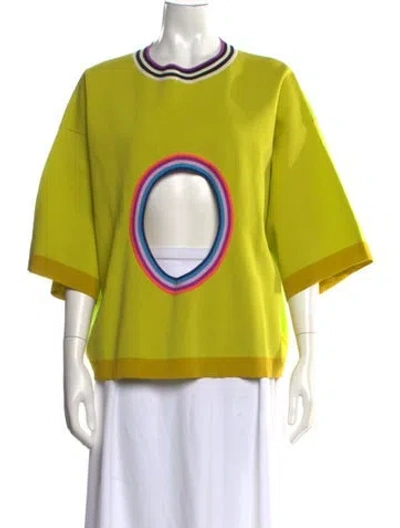 Pre-owned Christopher John Rogers Graphic Print Crew Neck Top In Yellow