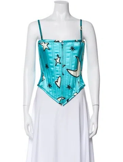 Pre-owned Christopher John Rogers Graphic Print Square Neckline Top In Blue