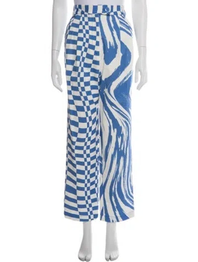 Pre-owned Christopher John Rogers Graphic Print Wide Leg Pants W/ Tags In Blue