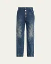 Christopher John Rogers Halftone Wiggle Dot Button-front Wide-leg Jeans In Blue