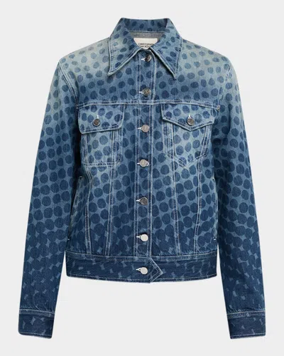 Christopher John Rogers Halftone Wiggle Dot Denim Jacket In Blue