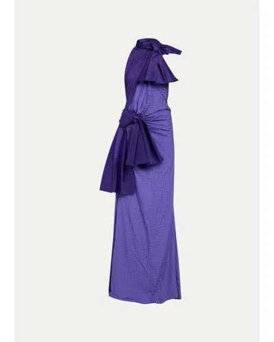 Christopher John Rogers Halftone Wiggle Dot Jacquard Gown In Blue