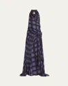 Christopher John Rogers Wiggle-dot Silk-chiffon Sarong Maxi Halter Dress In Nepeta