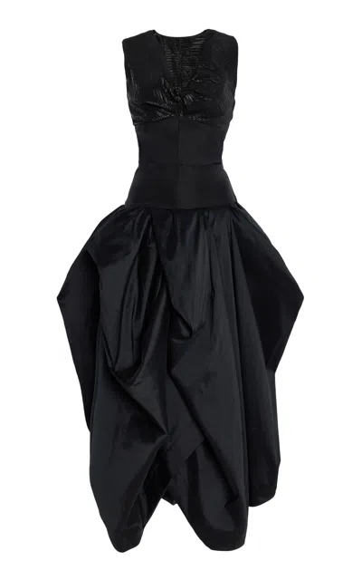 Christopher John Rogers Knotted Faille Gown In Black