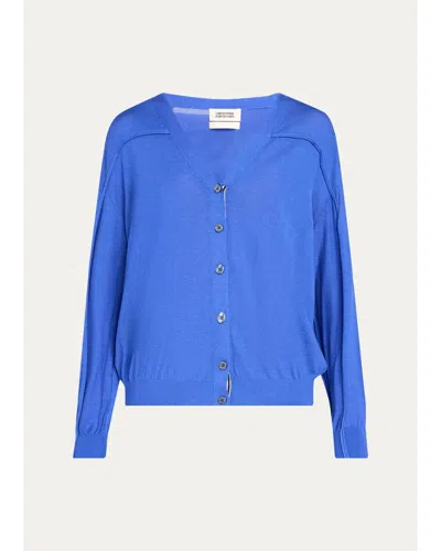 Christopher John Rogers Lightweight Silk-blend V-neck Cardigan In Blue