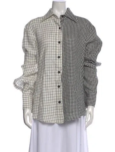 Pre-owned Christopher John Rogers Linen Plaid Print Blouse
