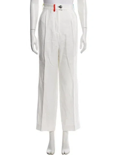 Pre-owned Christopher John Rogers Linen Wide Leg Pants In White