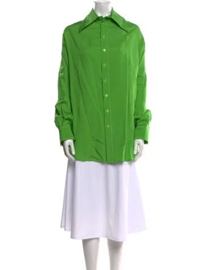 Pre-owned Christopher John Rogers Long Sleeve Button-up Top In Green