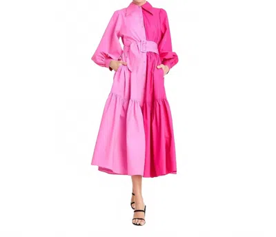 Christopher John Rogers Long Sleeve Two-tone Shirtdress In Pink In Multi