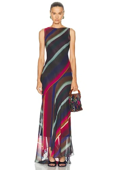 Christopher John Rogers Louie Stripe Cowl Back Bias Maxi Dress In Brown