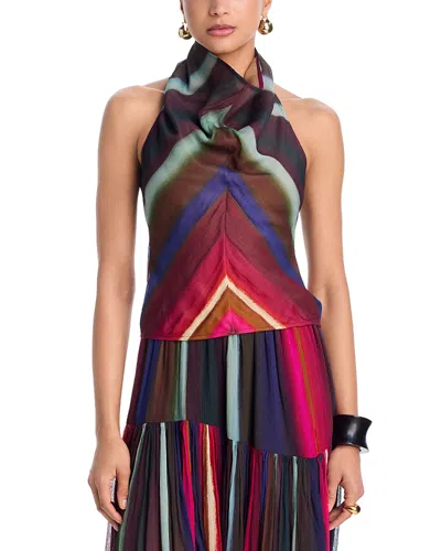 Christopher John Rogers Louie Stripe Cowl Neck Halter Top In Multi